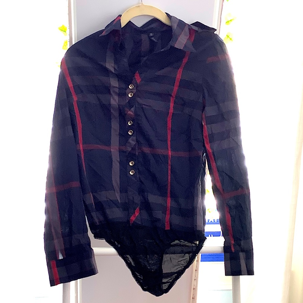 Zeni rose plaid blouse unitard